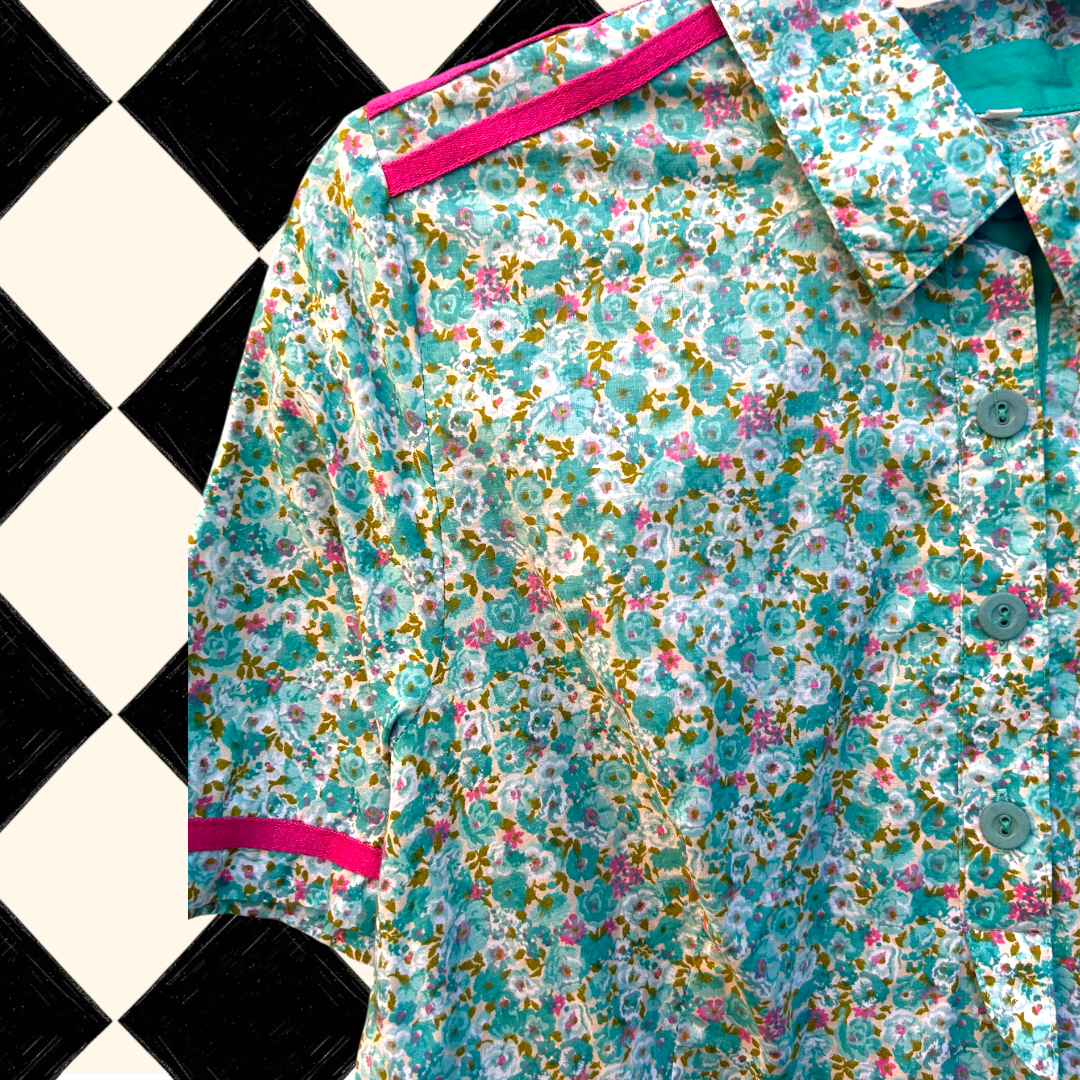 Vintage Cotton Double Stripe Detail Ditzy Dress - size 10-14 fit