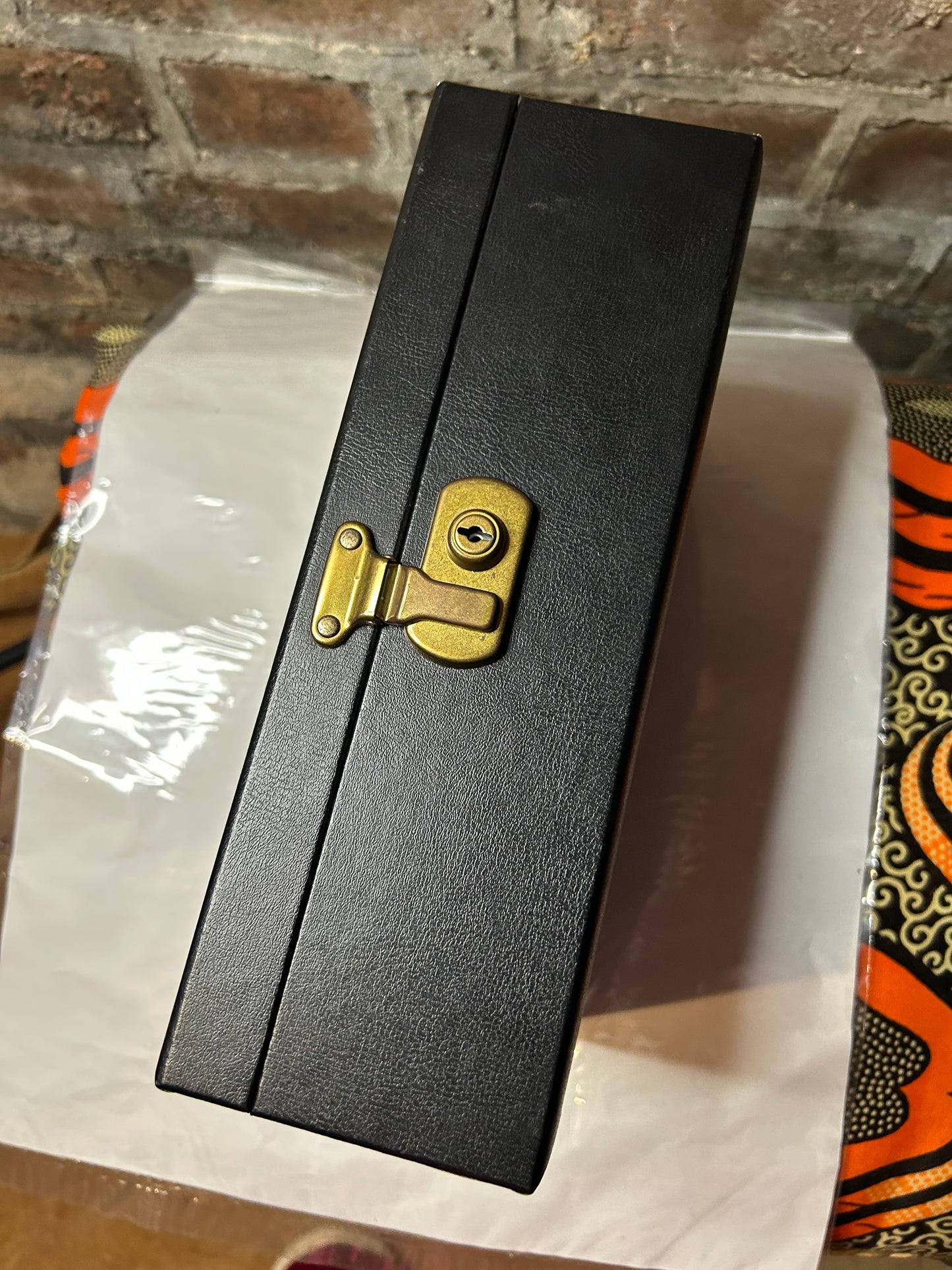 Signed Large Jewellery Box, black with red lining