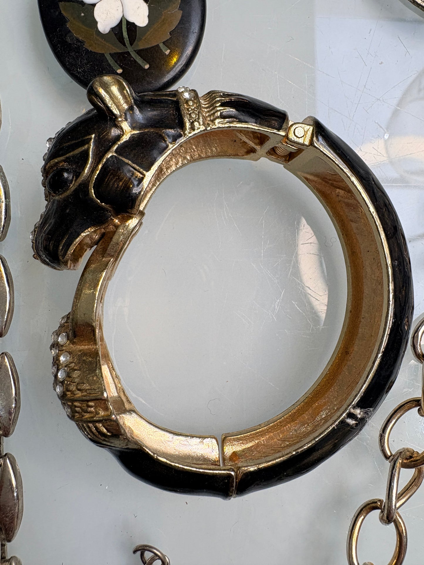 Vintage Black Enamel Panther Clamper Bangle
