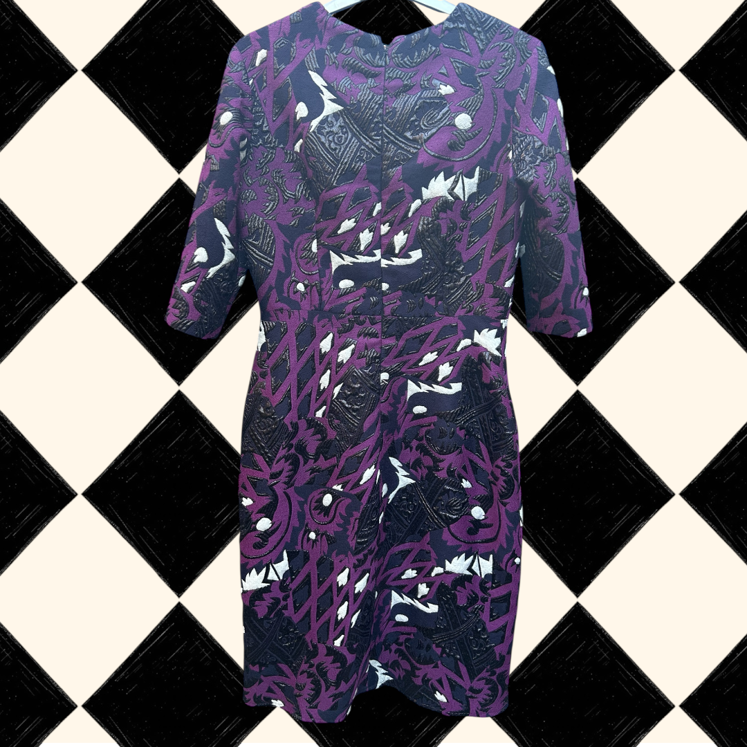 Sample purple shine print dress - size 10-12