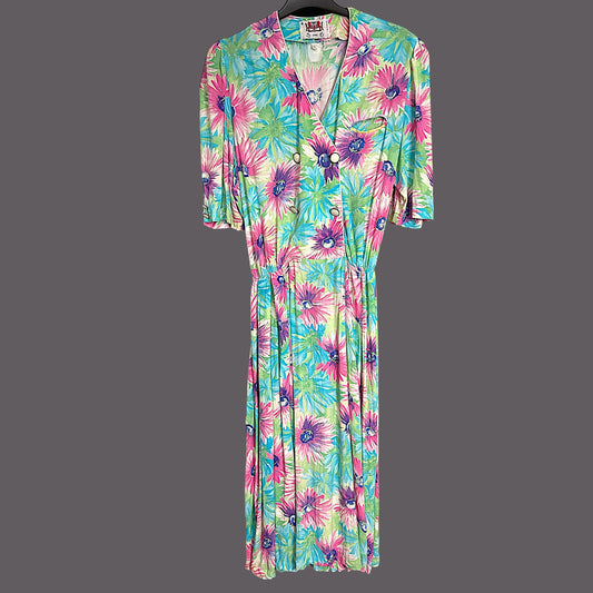 Vintage floral viscose dress - up to 16 fit