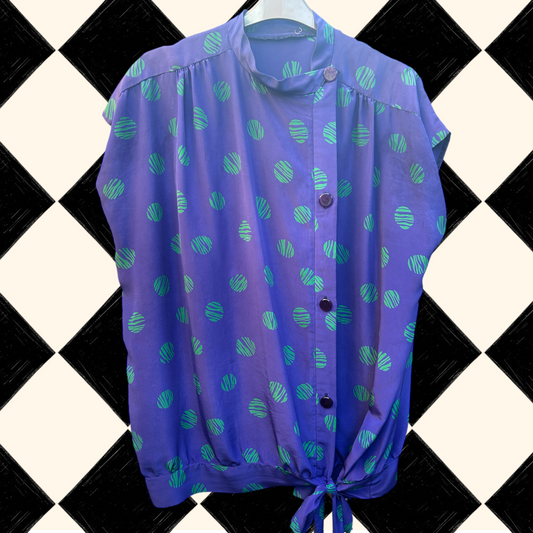 Vintage 80’s Purple and Green Spotty Top - up to size 16 fit