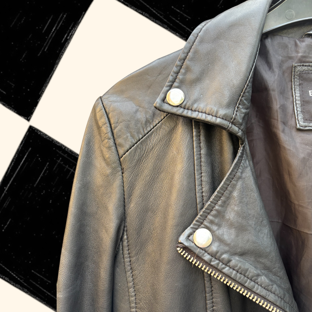 Barneys Originals Black Real Leather Jacket - size 10-12