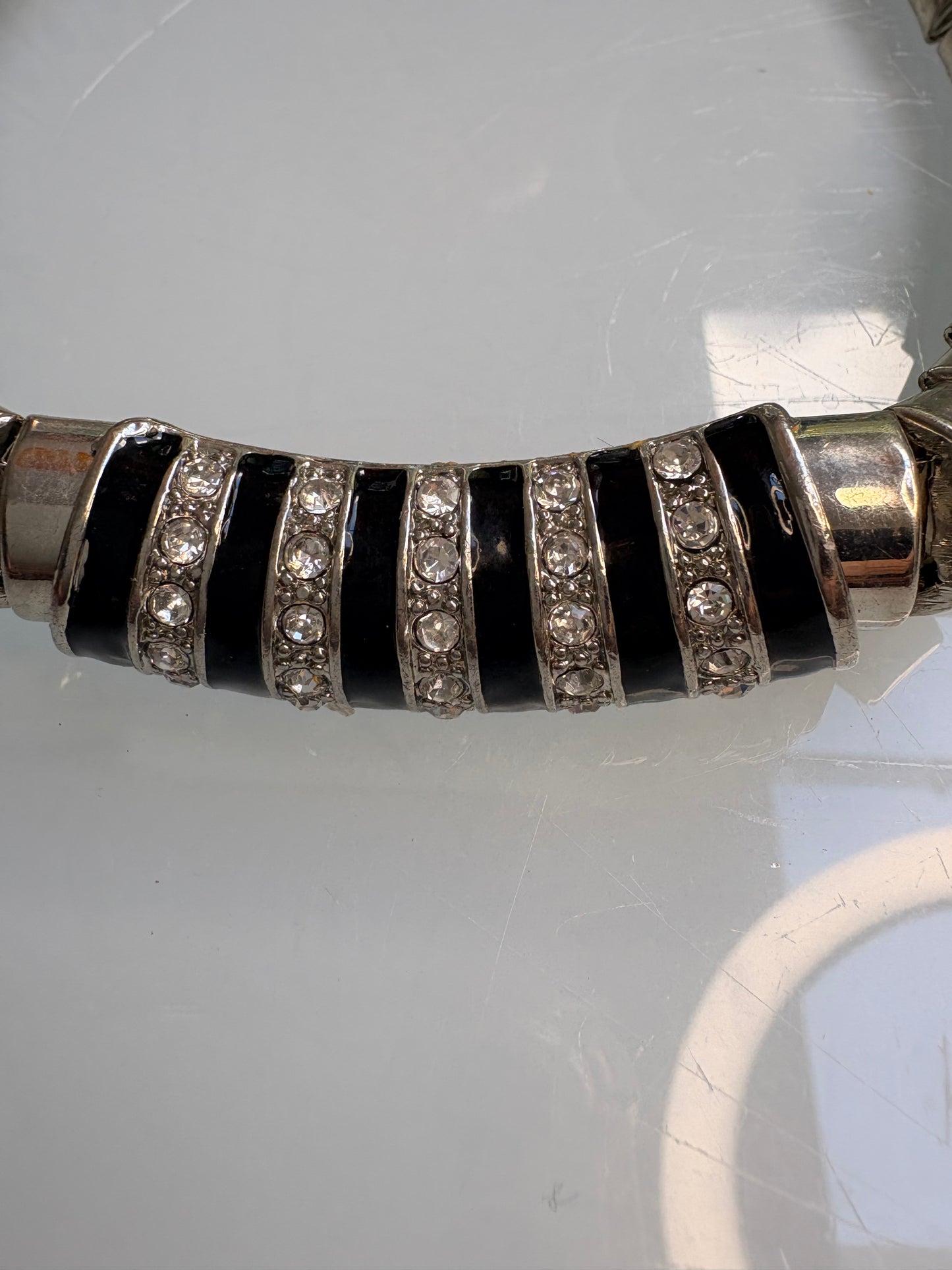 Vintage, 1980’s Modernist Silver Tone and Black Enamel Choker.