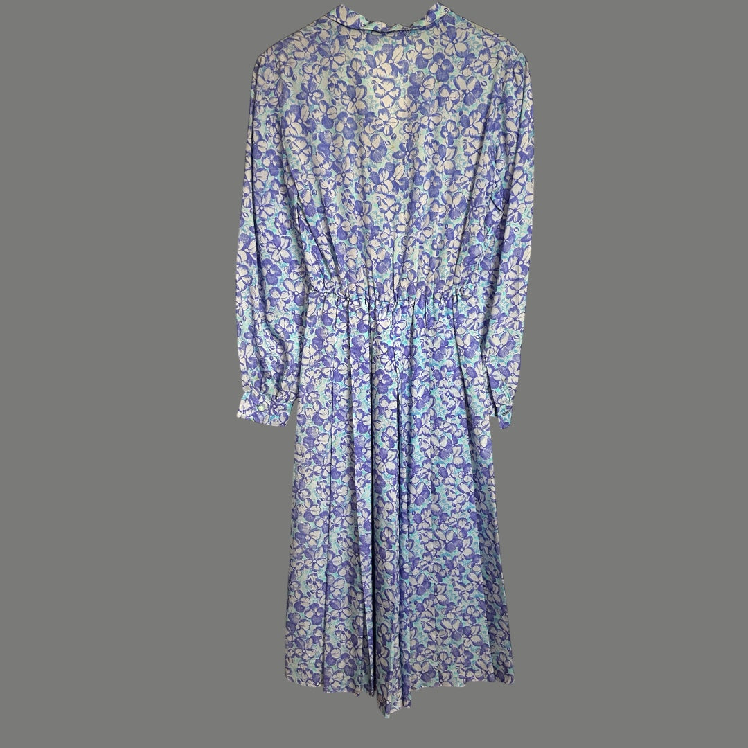 Vintage Blue Print Dress - 10-14 fit