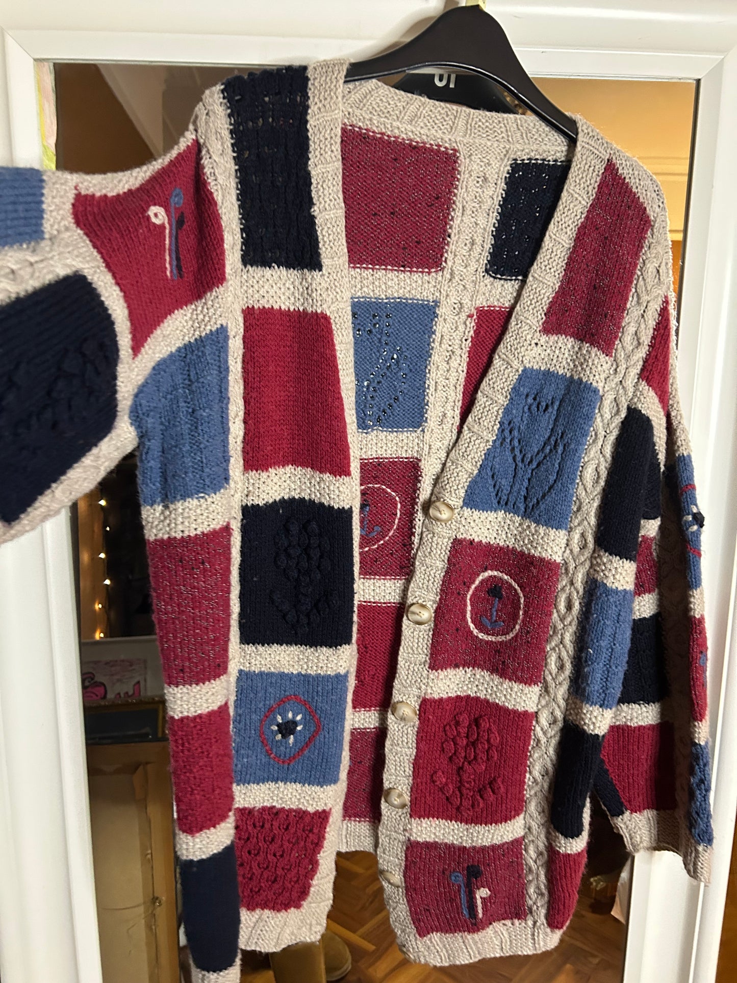 Vintage amazing pink and blue squares cardigan - up to 18 fit