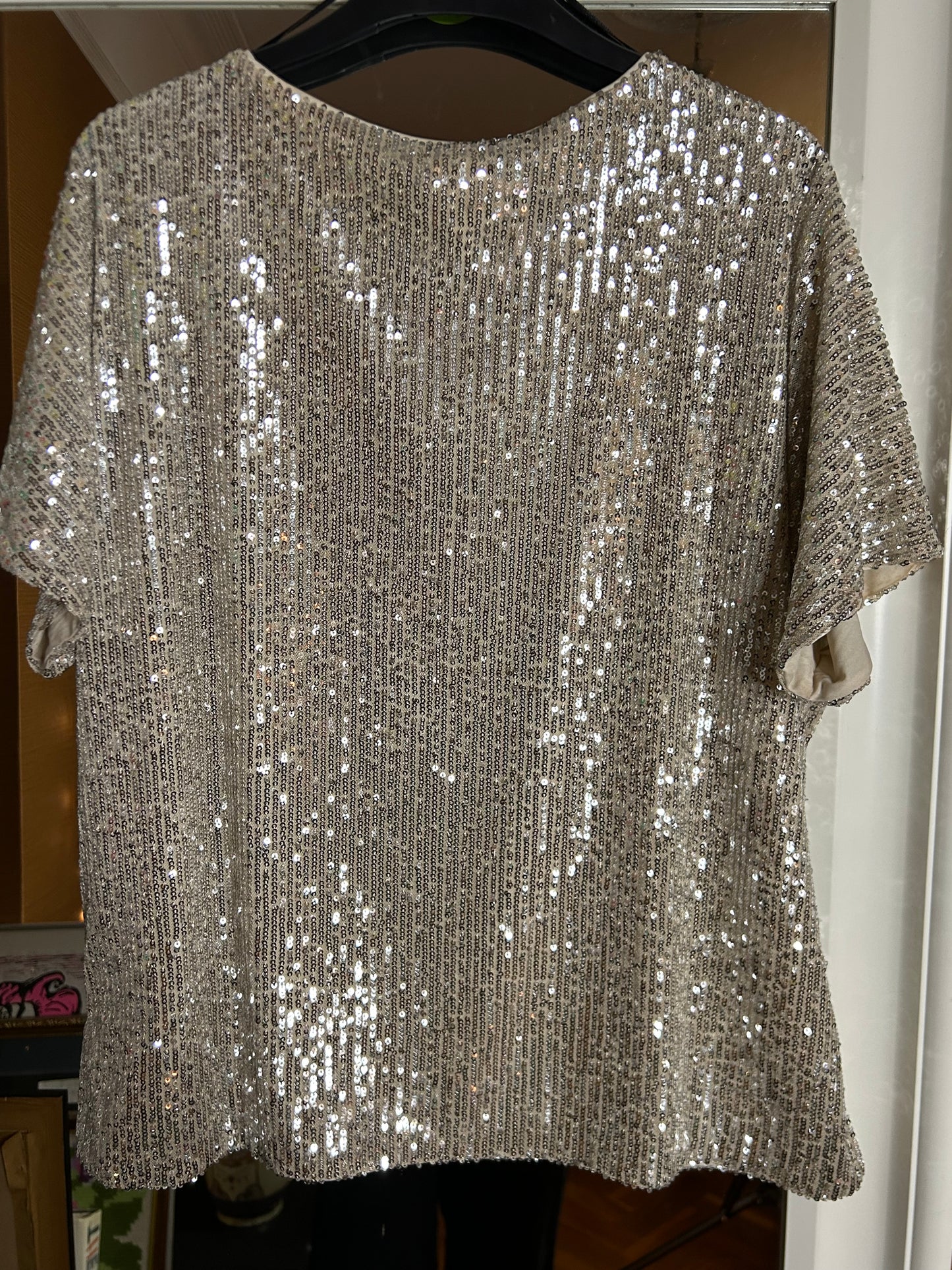 H&M pale silver sequin top - size medium