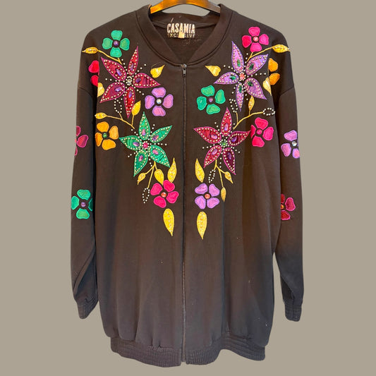 CASAMIA Floral Embroidered and Embellished Zip Up Top - size M/L (up to 16 fit)