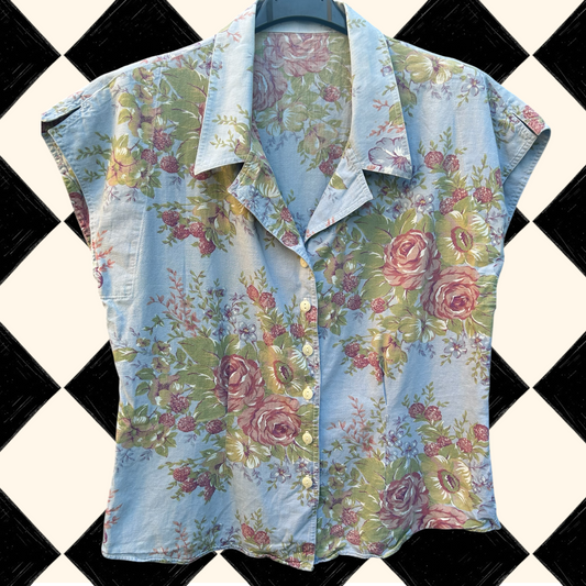 Vintage 90’s Floral Chambray Top - size 10-14 fit