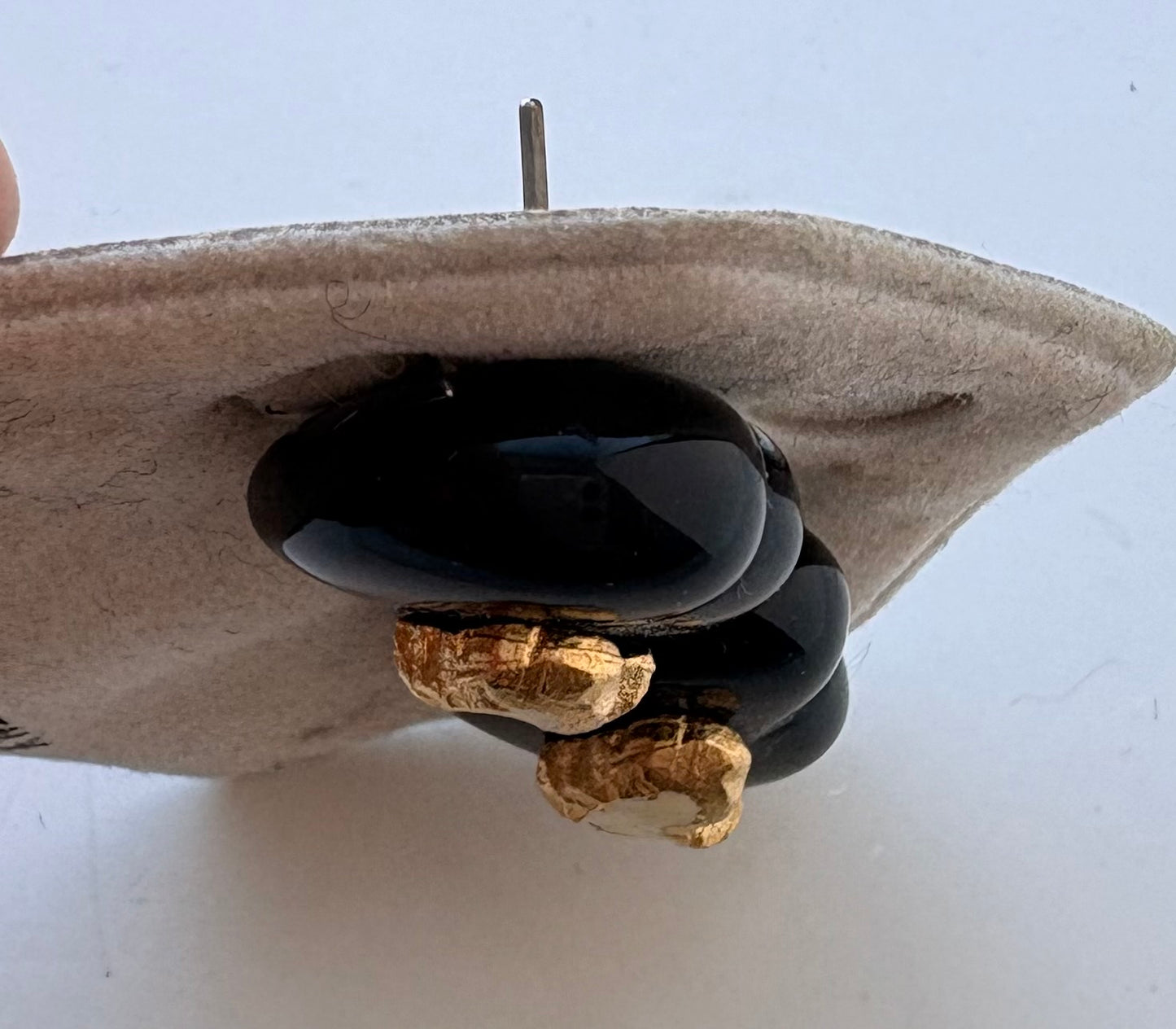 Vintage 80’s Bubble Heart Earrings (post and butterfly) - Black and Gold