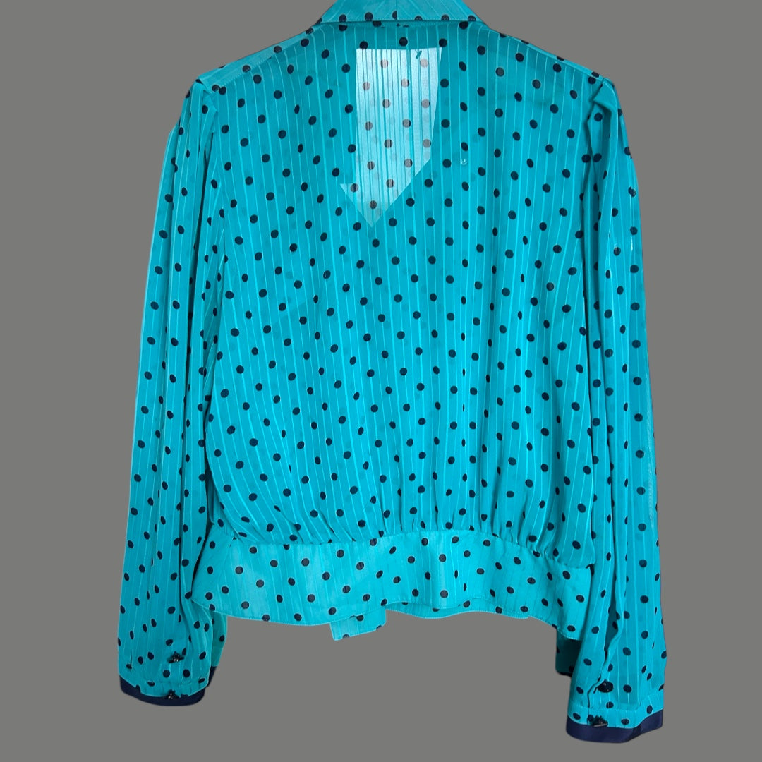 Vintage FINK MODELL blue and black spotty top - 10-12 fit