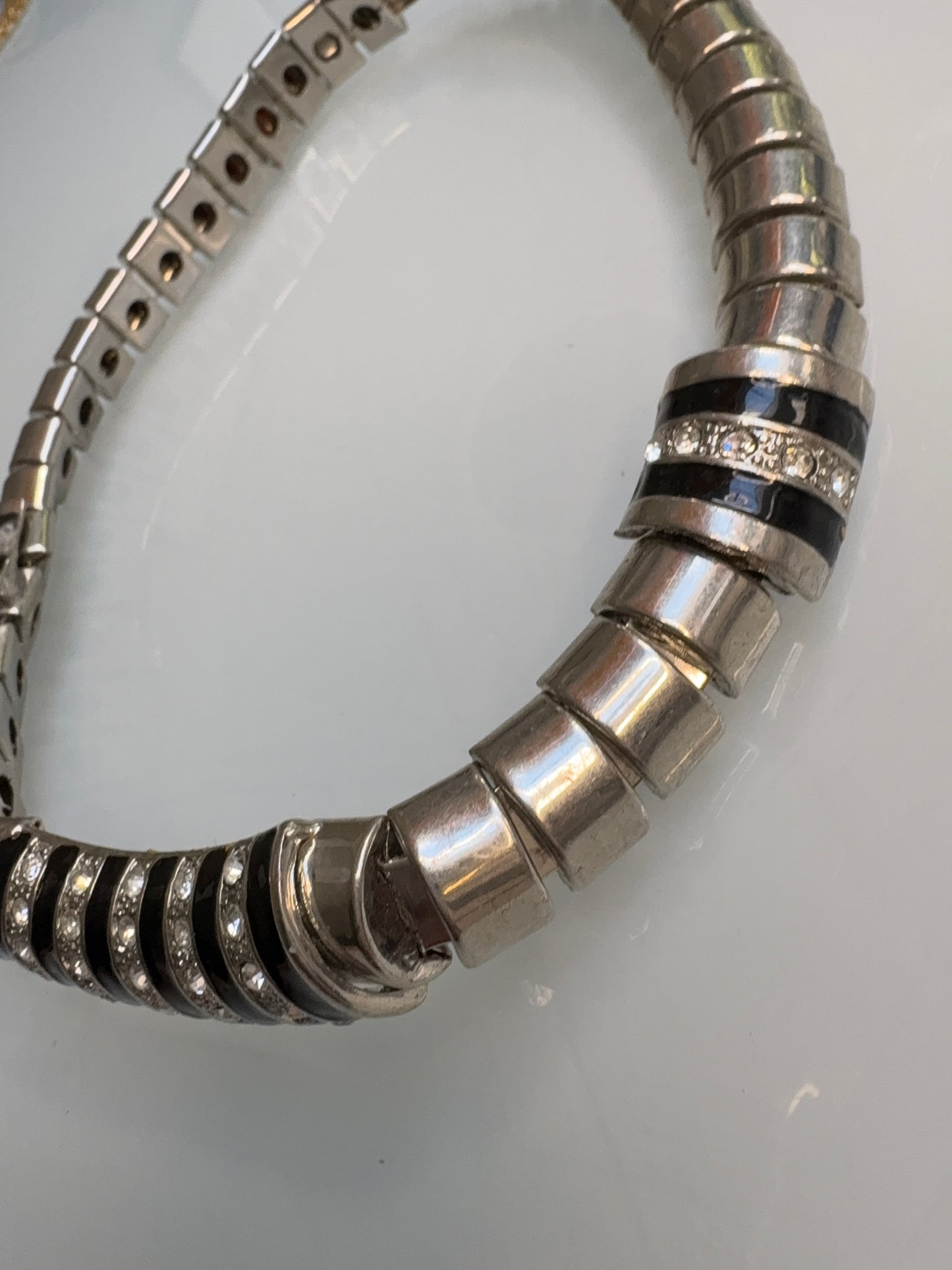 Vintage, 1980’s Modernist Silver Tone and Black Enamel Choker.