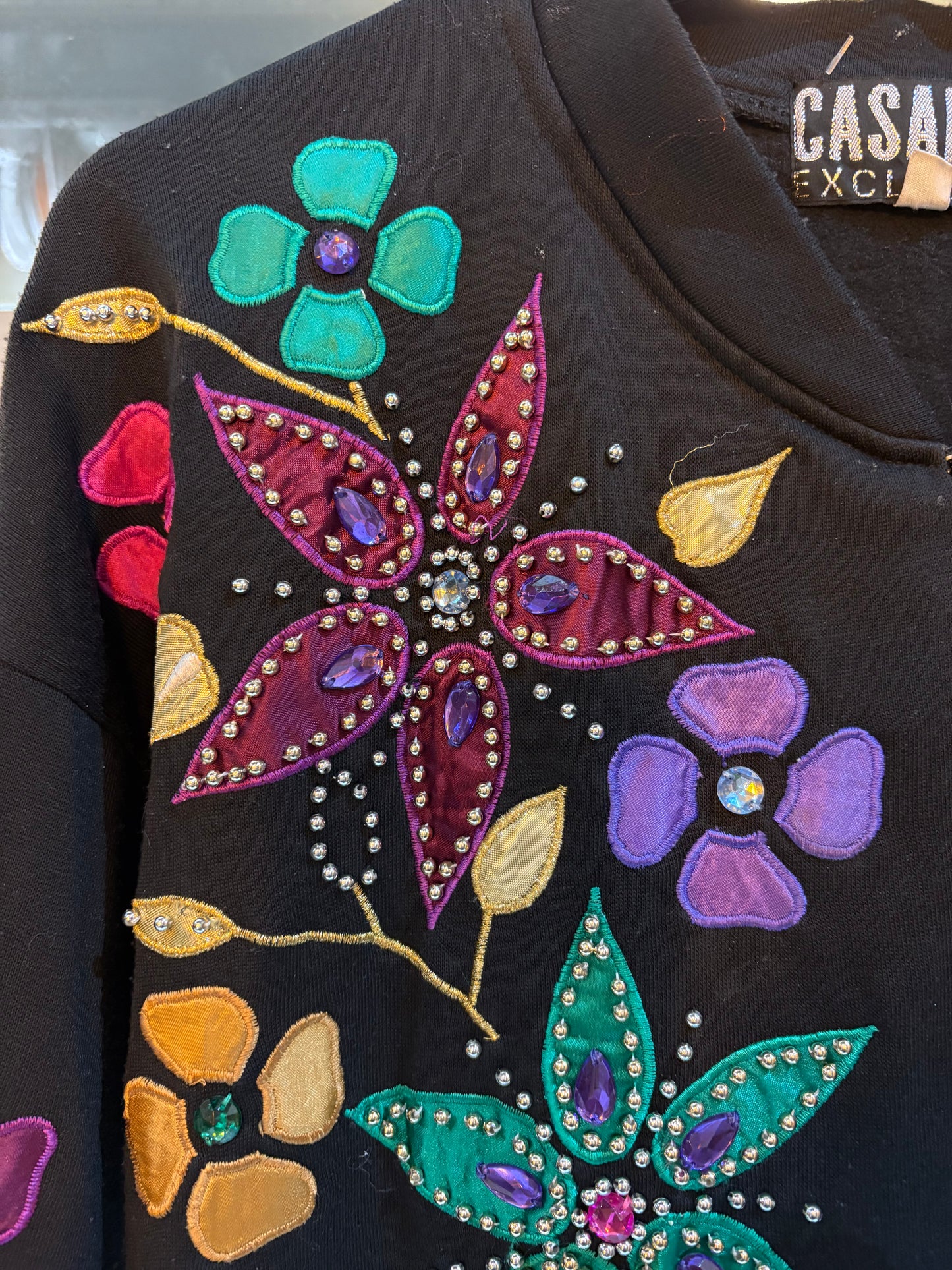 CASAMIA Floral Embroidered and Embellished Zip Up Top - size M/L (up to 16 fit)