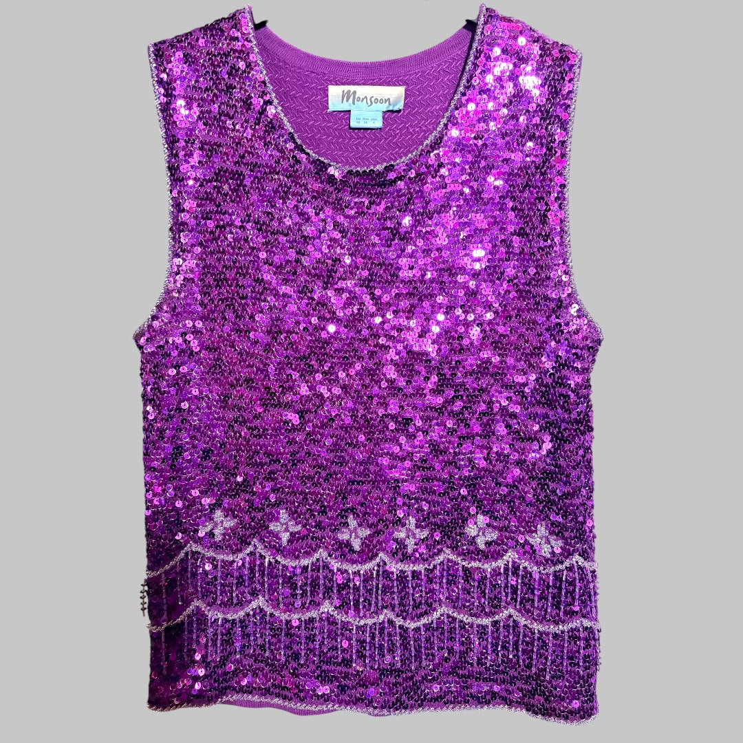 Vintage Purple Sequin Sleevless Top - size 10-14 fit (stretchy)