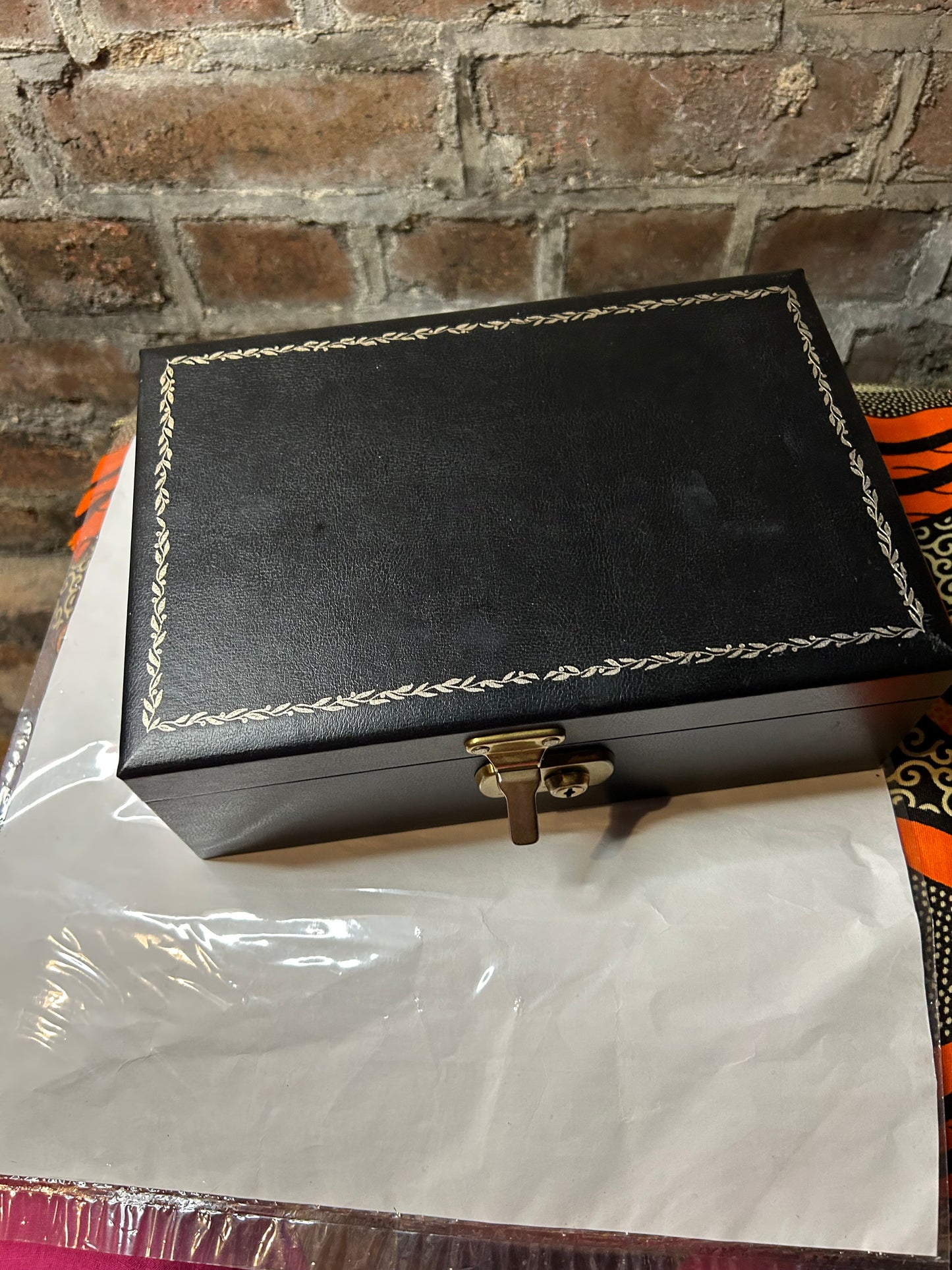 Signed Large Jewellery Box, black with red lining