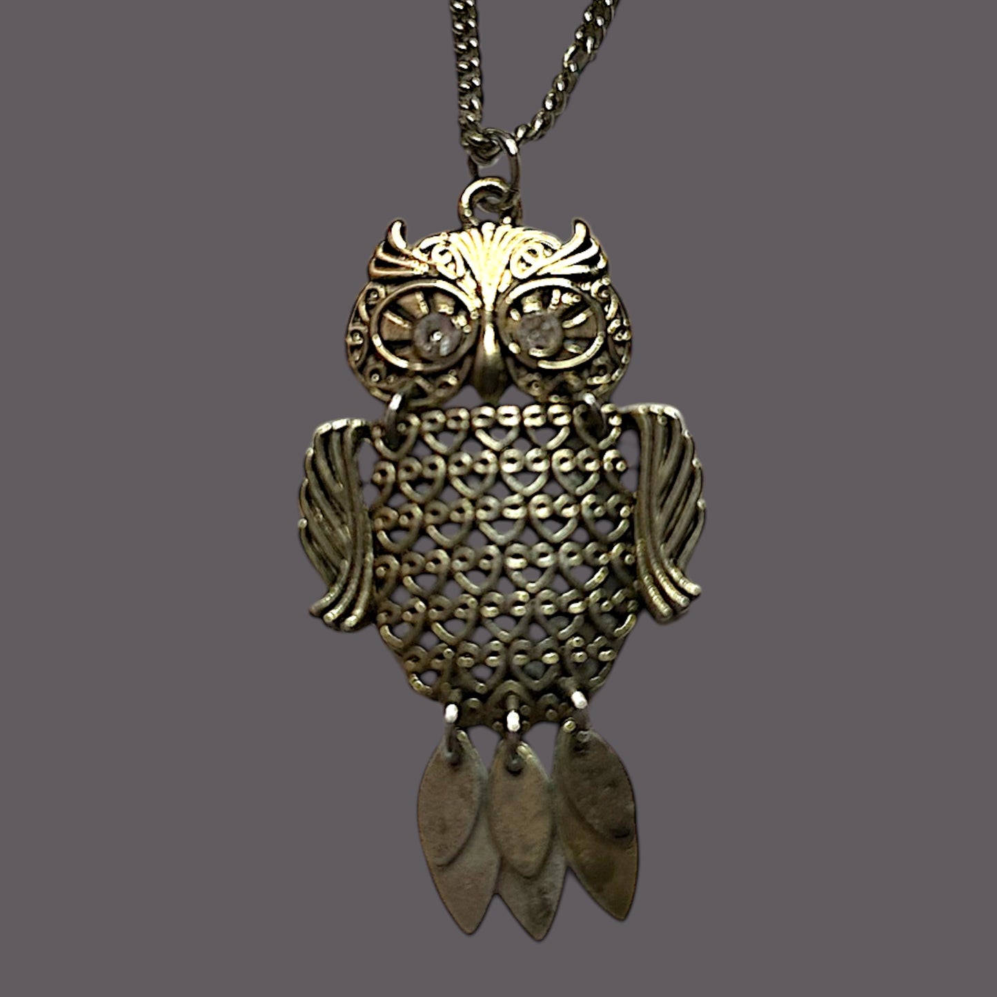 Vintage 90’s Silver Tone Owl Necklace