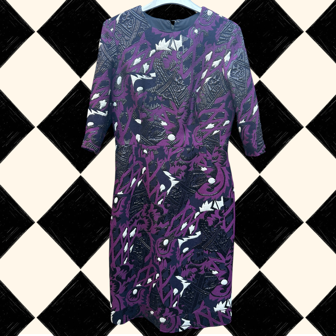 Sample purple shine print dress - size 10-12