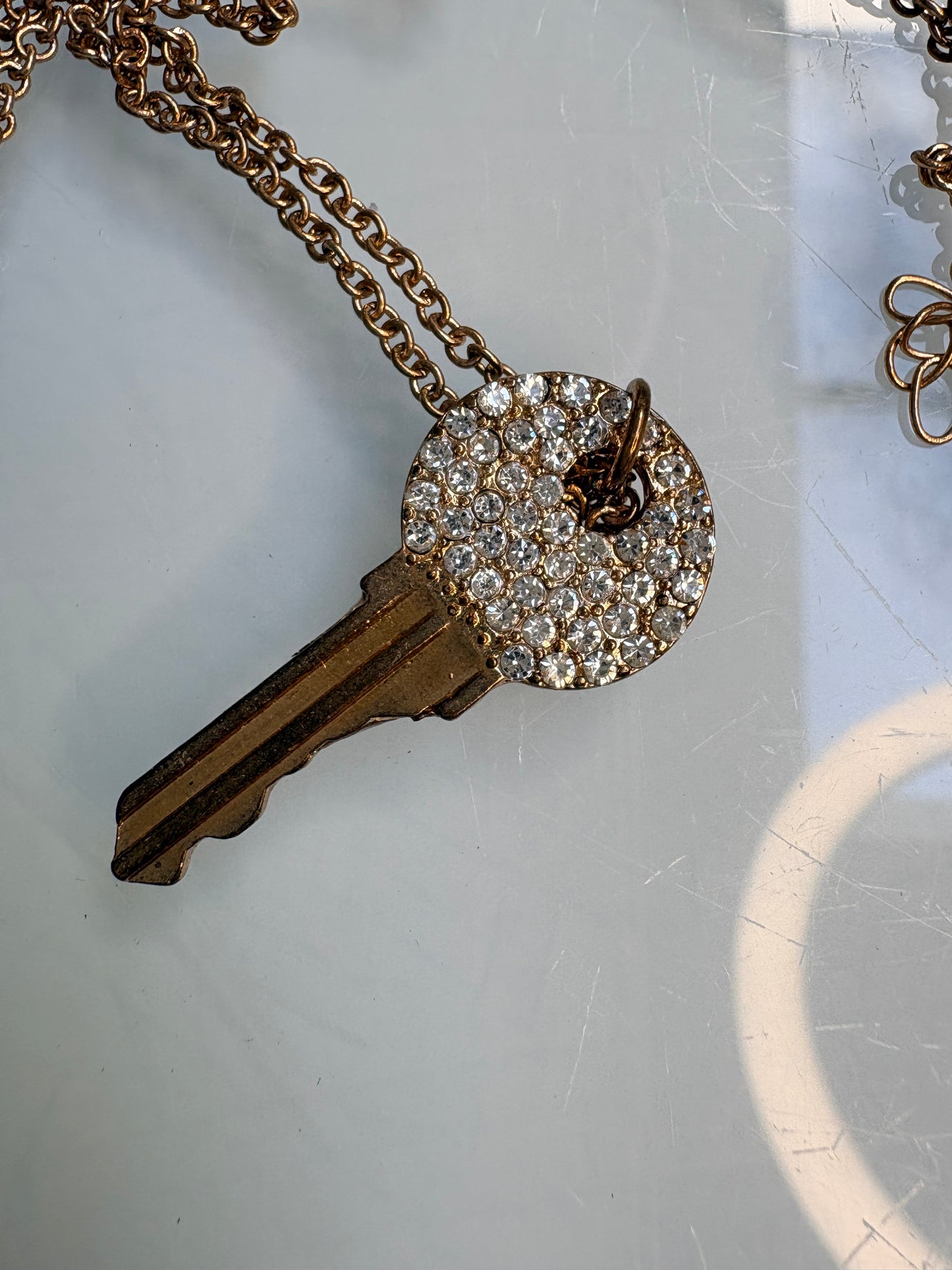 Vintage Diamanté Key Necklace