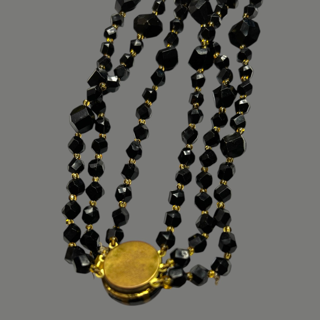 Vintage 50’s Black Irridescent Mis shapen beaded necklace