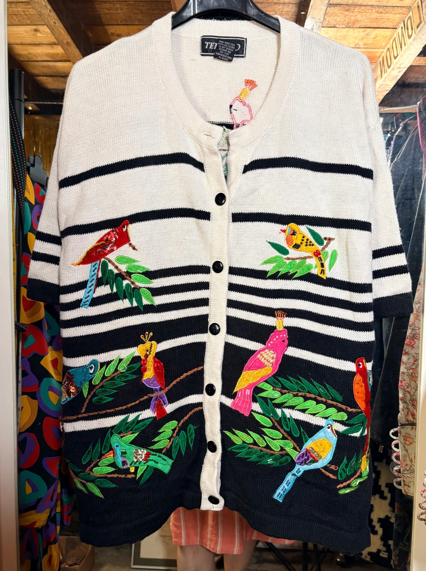 Vintage 80’s Birds of Paradise stripe cardigan - M/L (10-16)