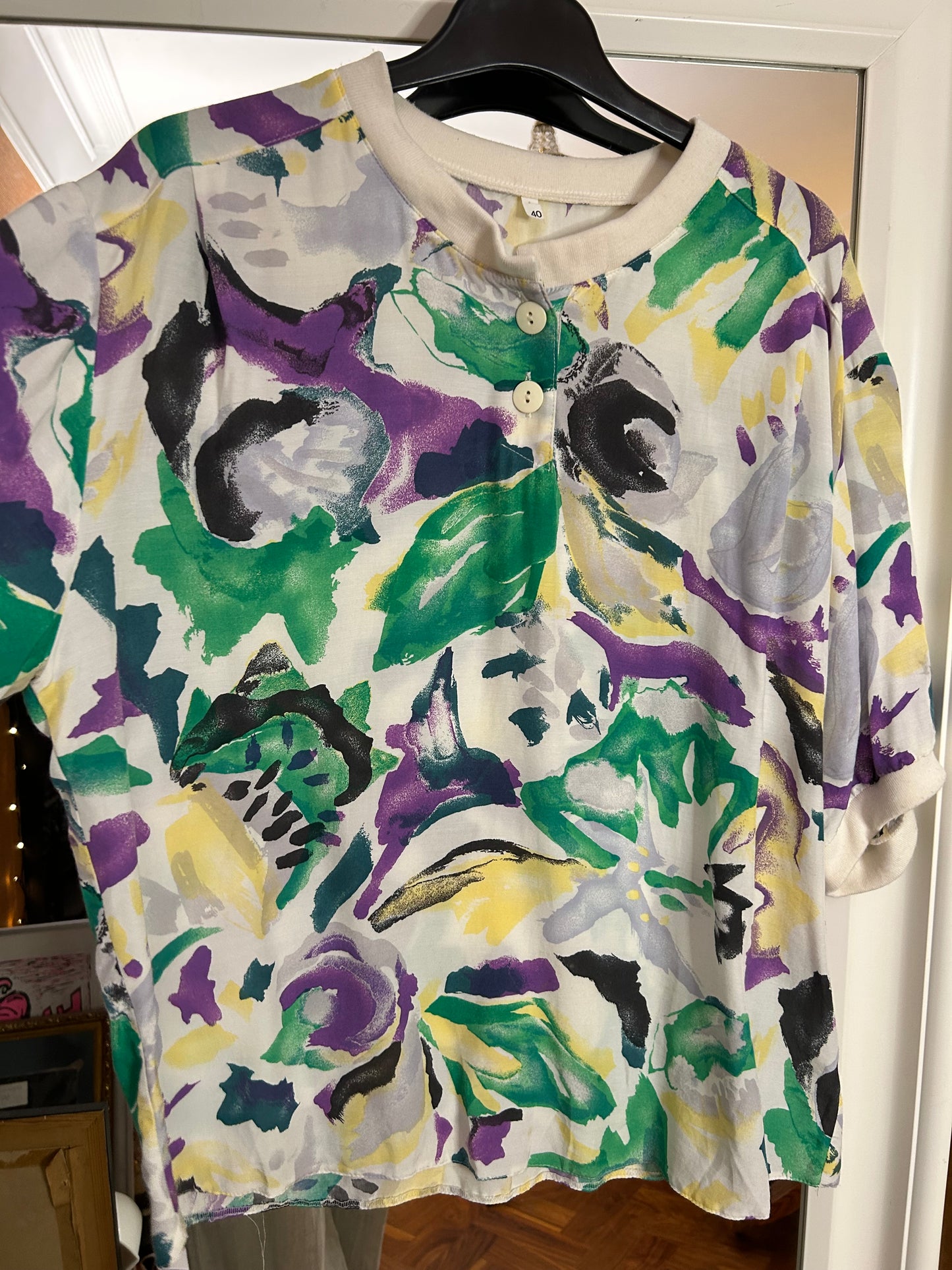 Vintage 80’s viscose craze print top - up to 16 fit