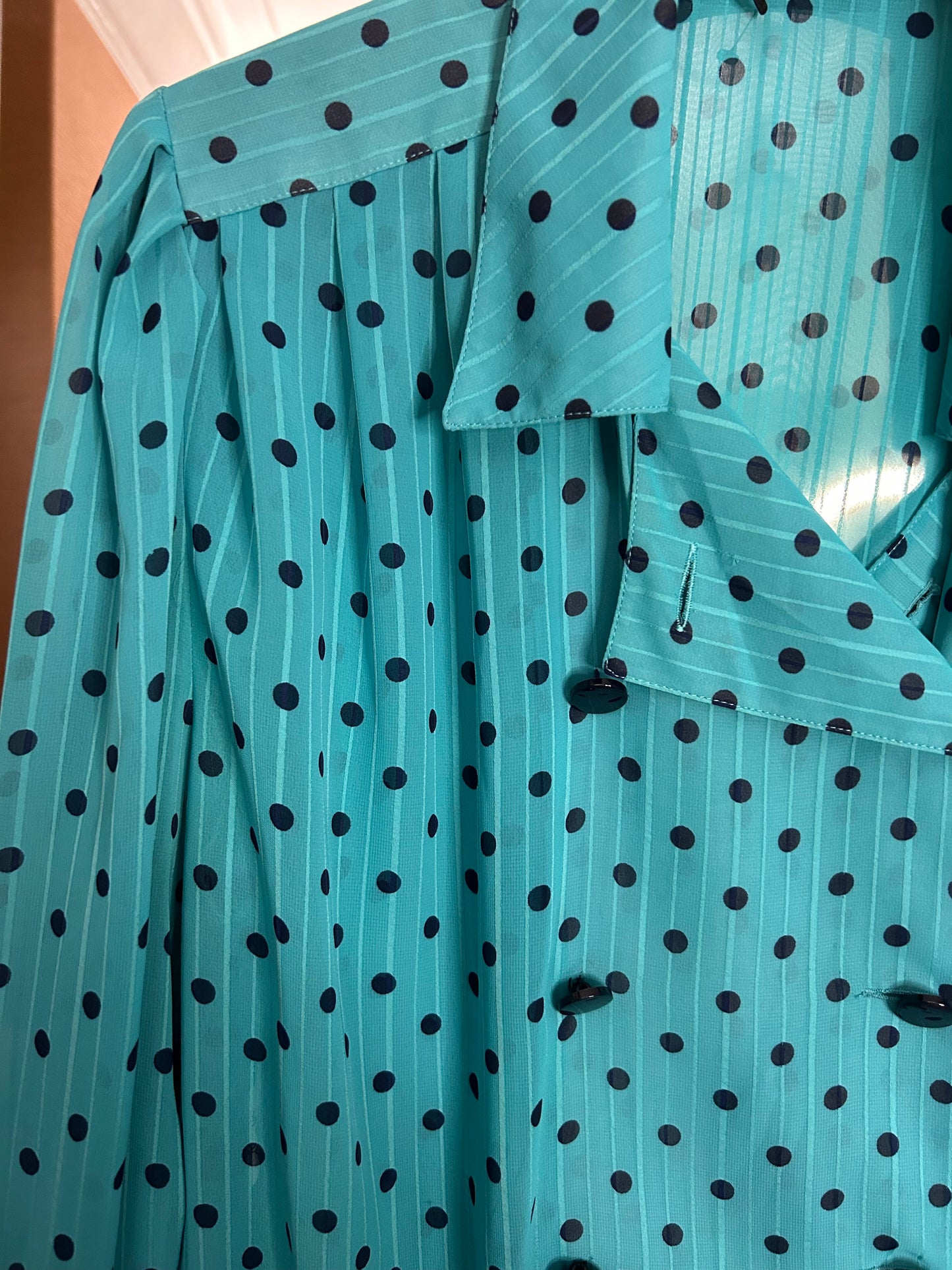 Vintage FINK MODELL blue and black spotty top - 10-12 fit