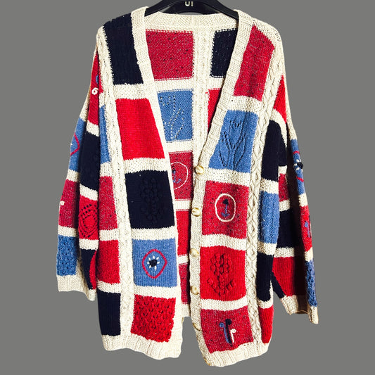 Vintage amazing pink and blue squares cardigan - up to 18 fit