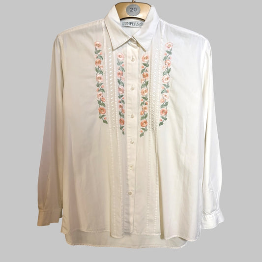 VIntage ‘Jumpers’ embroidered flowers shirt - 100% Cotton - M/L (up to size 16 fit)