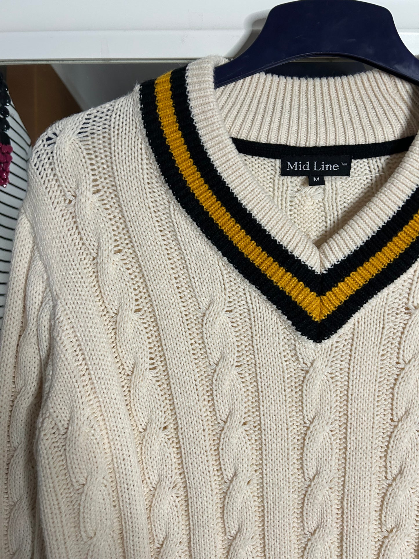 Amazing 1990’s Cable Knit Cricket Style Jumper - size 10-16 fit