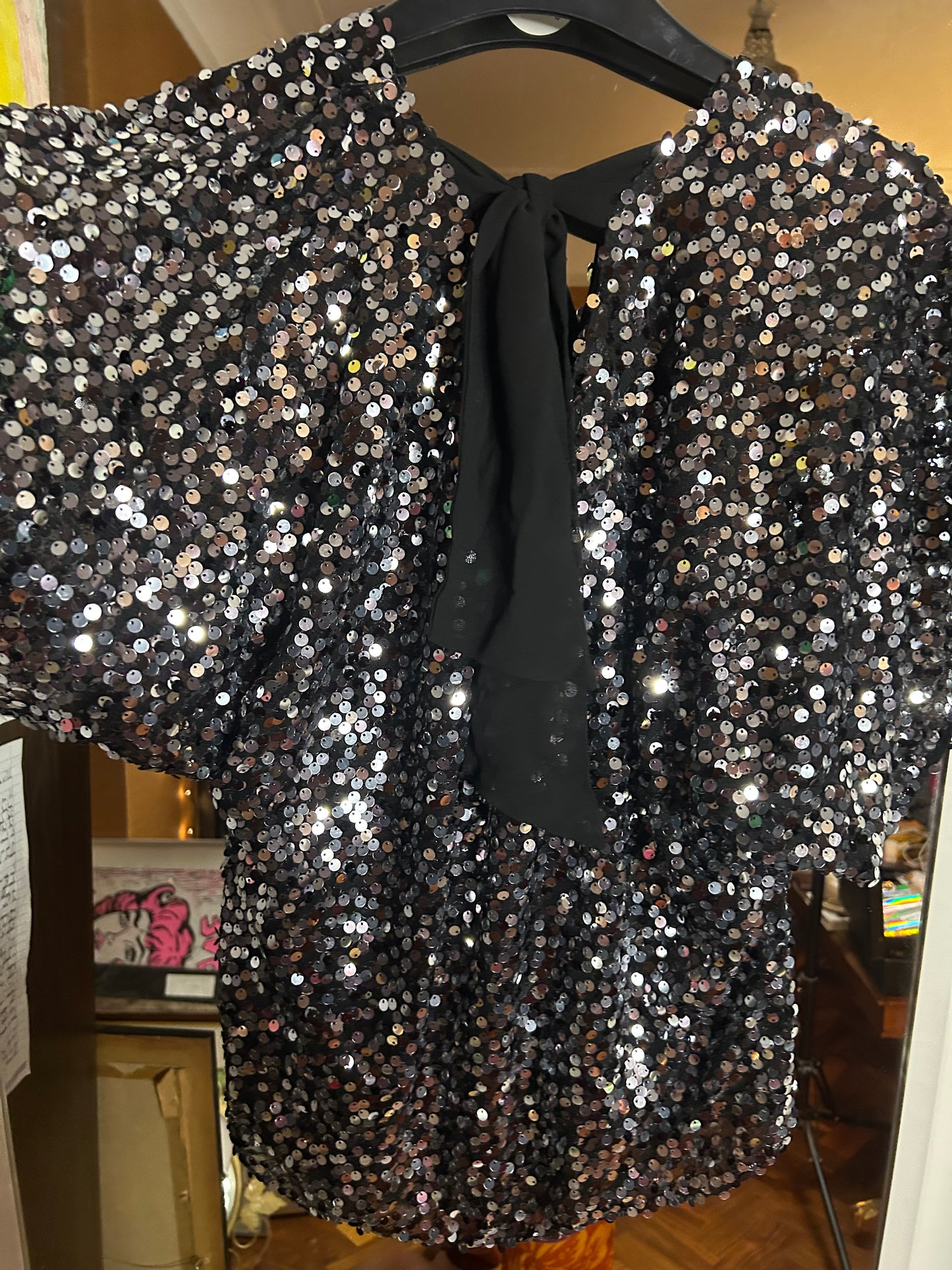 Vintage 90’s Silver Black Super Sparkle Top - size Medium (10-16 fit)