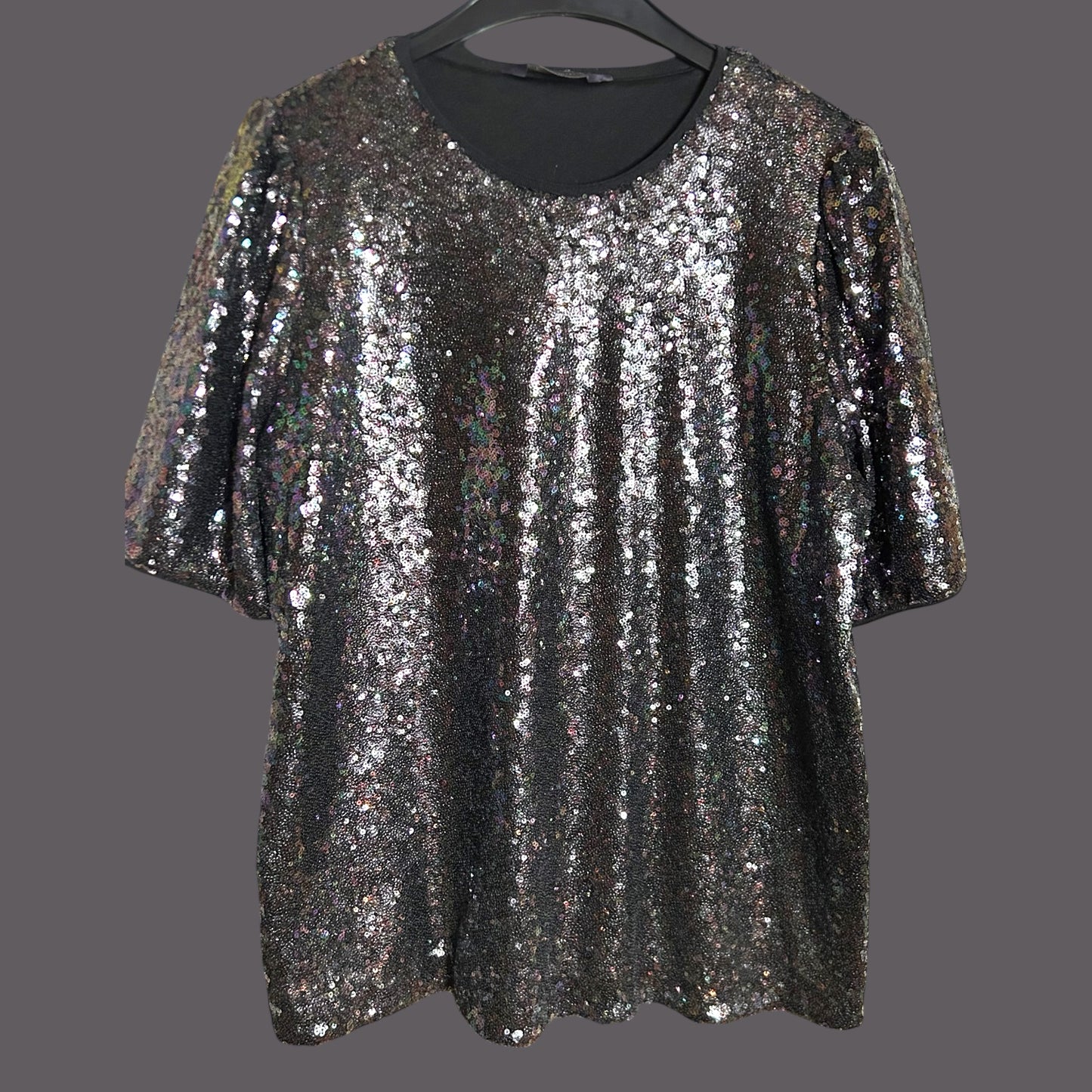 M&S Silvery Black Sequin Top - size 14