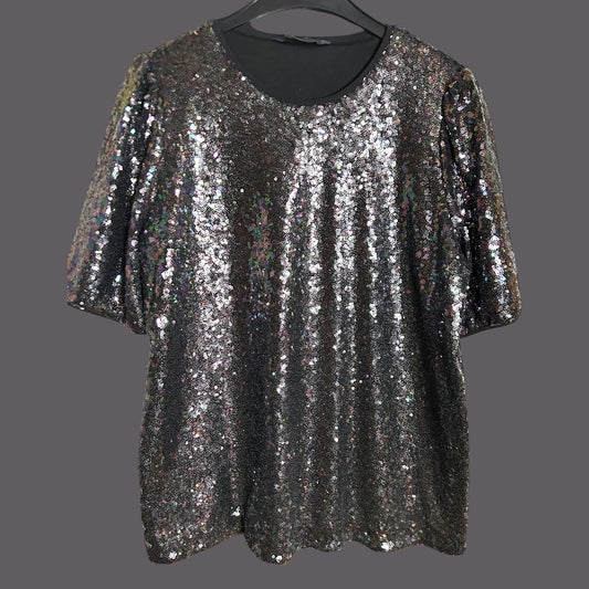 M&S Silvery Black Sequin Top - size 14