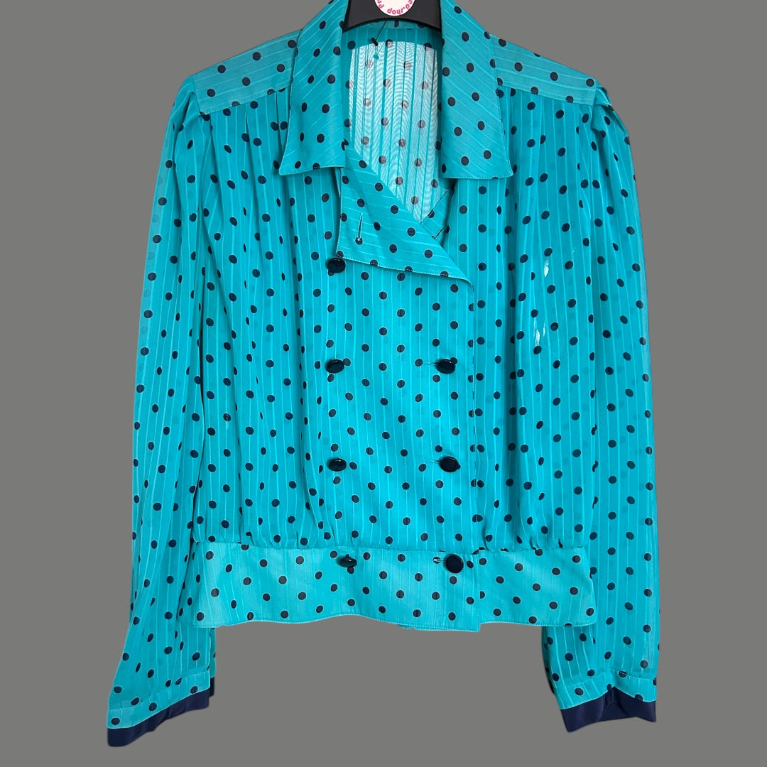 Vintage FINK MODELL blue and black spotty top - 10-12 fit