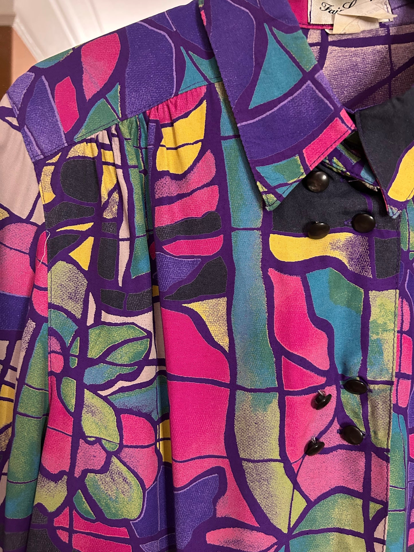 Vintage Premium Abstract Print Shirt, viscose, up to date 16 fit