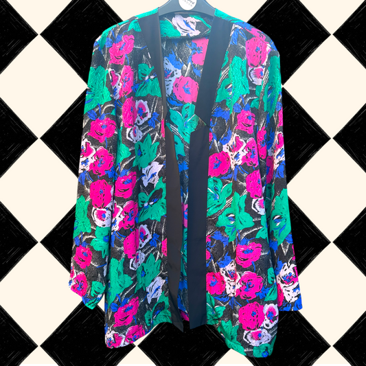Vintage Floral Jacquard 80’s duster jacket - up to size 16