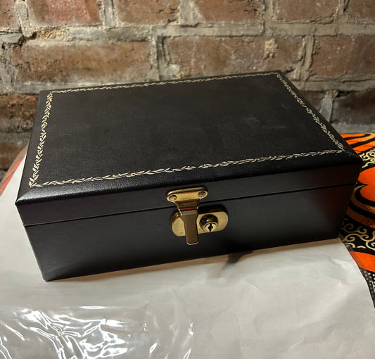 Signed Large Jewellery Box, black with red lining