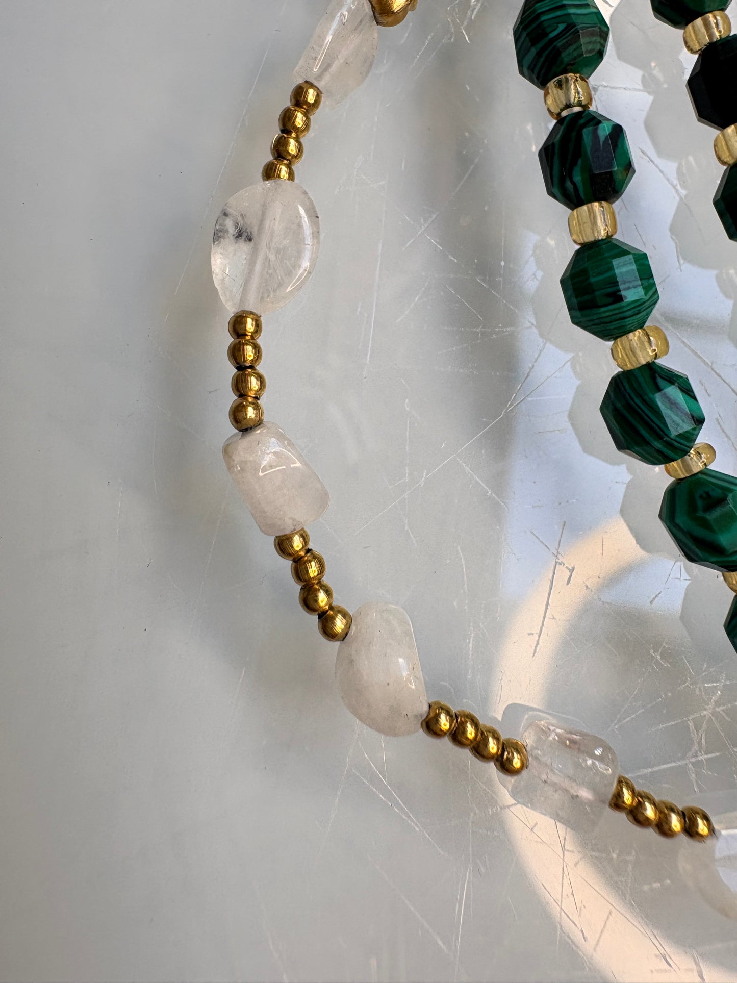 Vintage Malachite and Moonstone Necklace