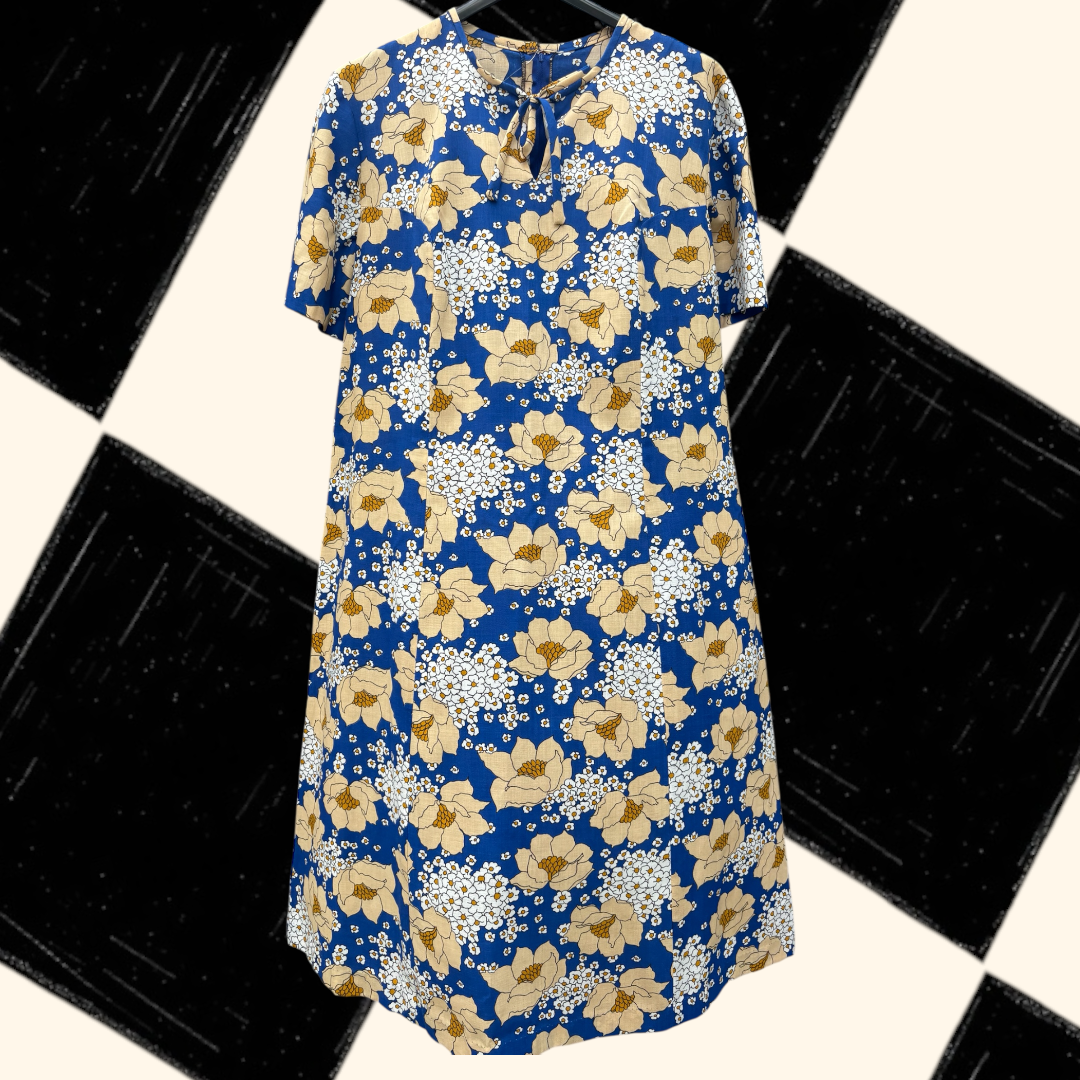 Vintage 60’s vibrant blue cotton flower dress - size 10-16 fit