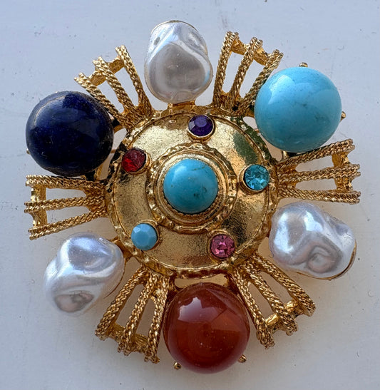 Monet Signed Pearl and Gems brooch
