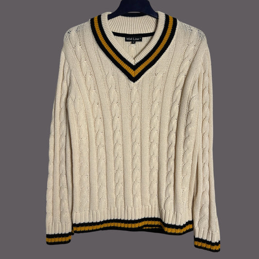 Amazing 1990’s Cable Knit Cricket Style Jumper - size 10-16 fit