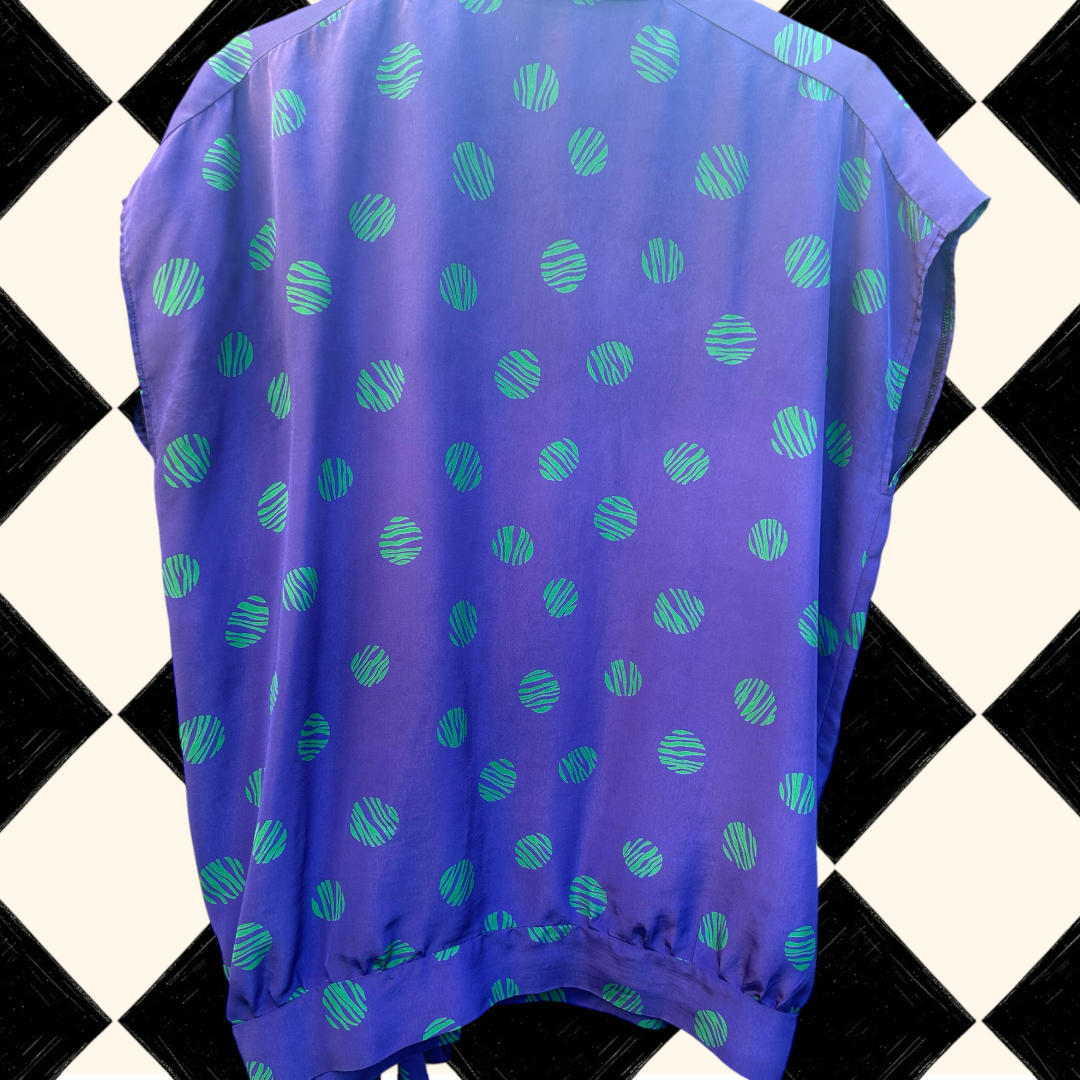 Vintage 80’s Purple and Green Spotty Top - up to size 16 fit
