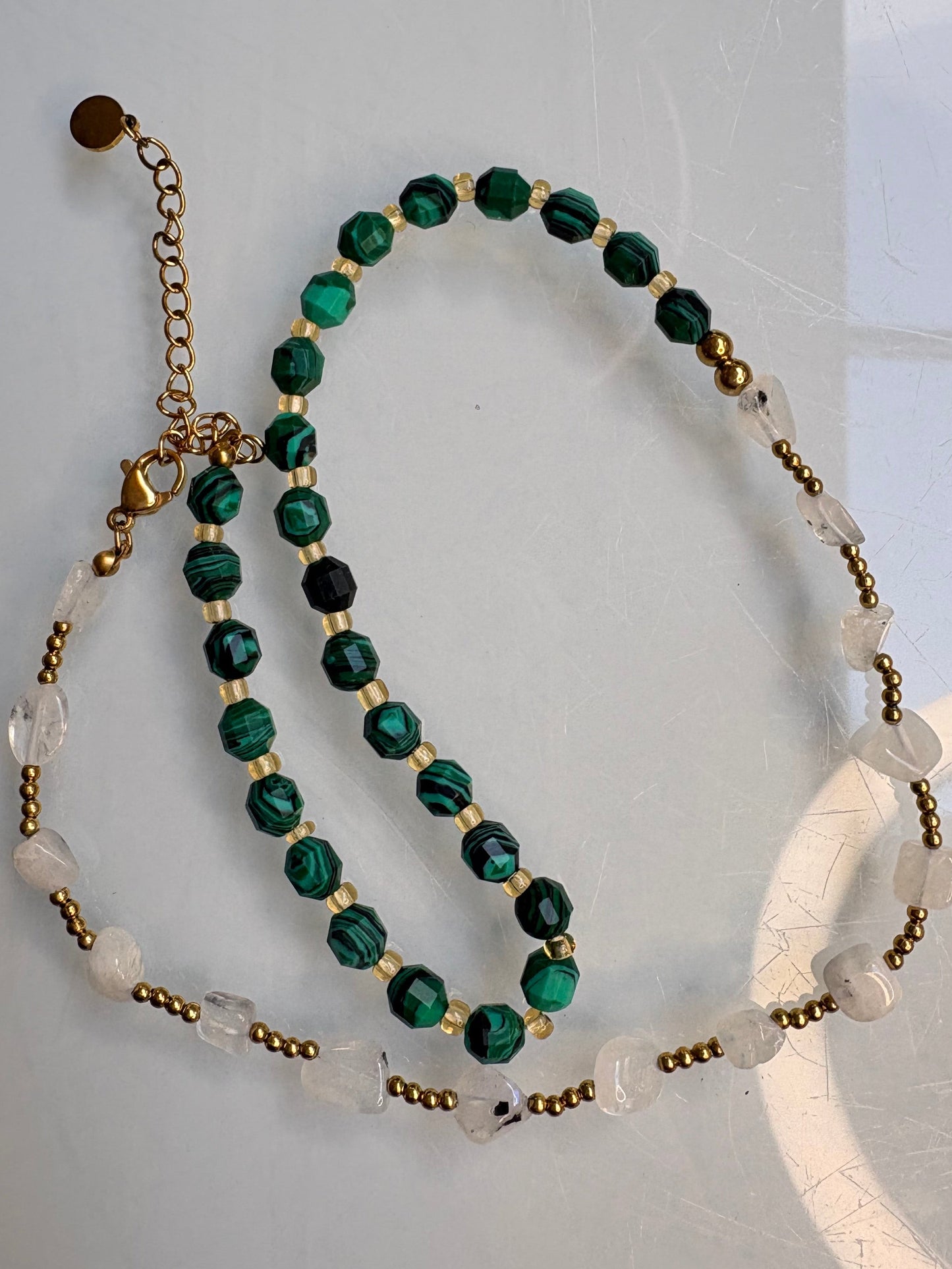 Vintage Malachite and Moonstone Necklace