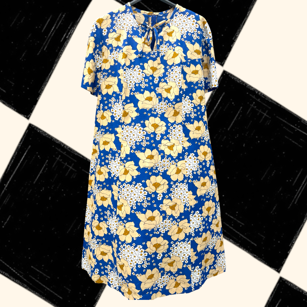 Vintage 60’s vibrant blue cotton flower dress - size 10-16 fit
