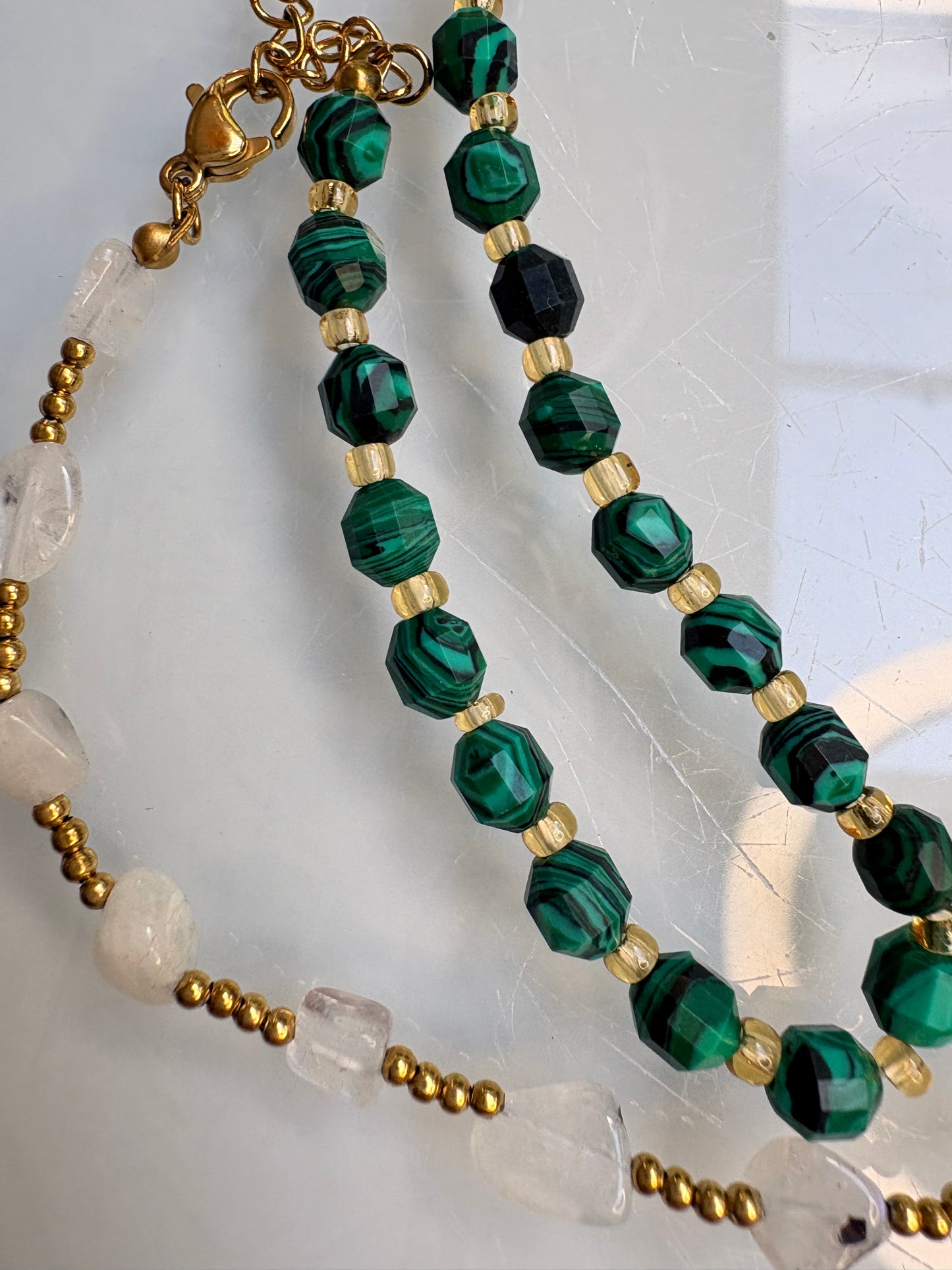 Vintage Malachite and Moonstone Necklace