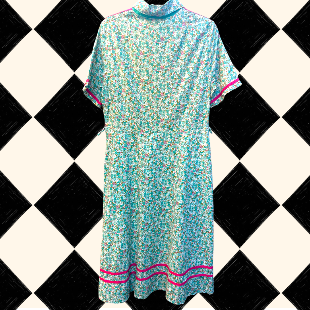 Vintage Cotton Double Stripe Detail Ditzy Dress - size 10-14 fit