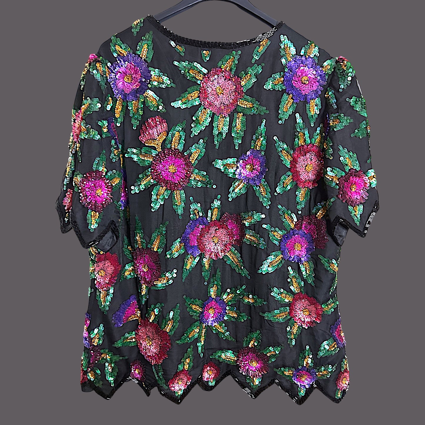 Vintage Laurence Kazar intricate sequin flower top - up to 16 fit