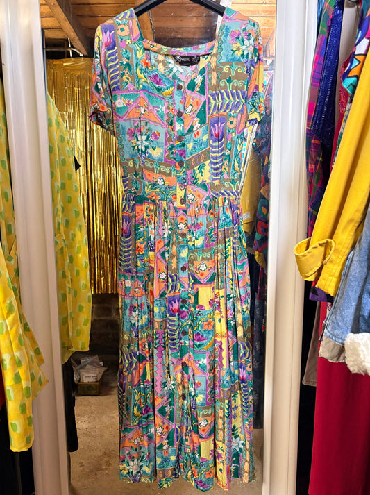 Vintage Phool Rayon Printed Dress - 10-16 fit