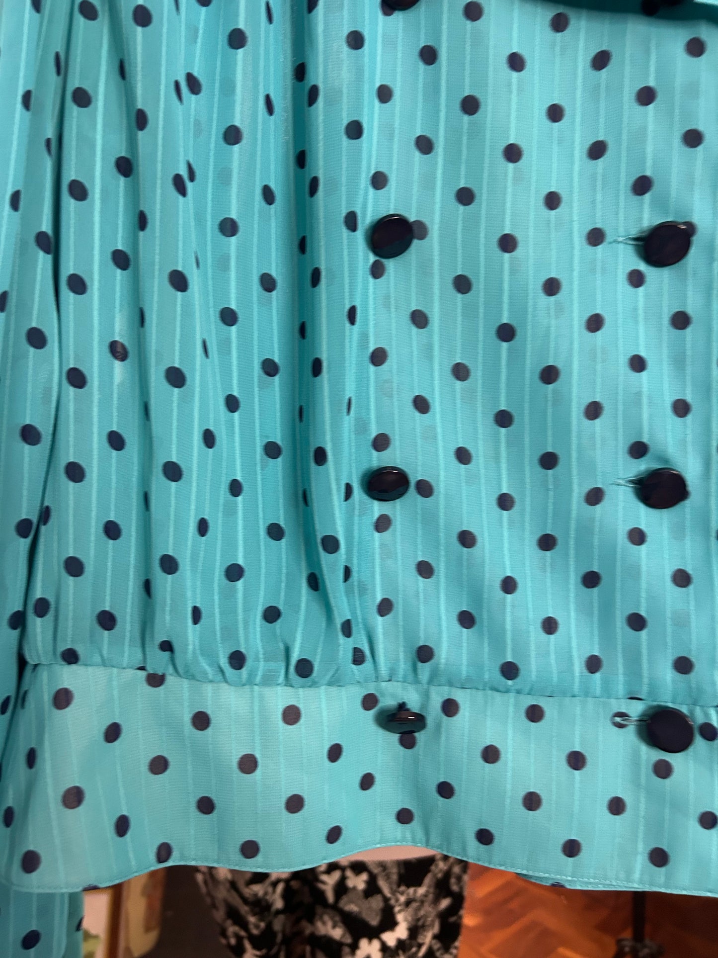 Vintage FINK MODELL blue and black spotty top - 10-12 fit