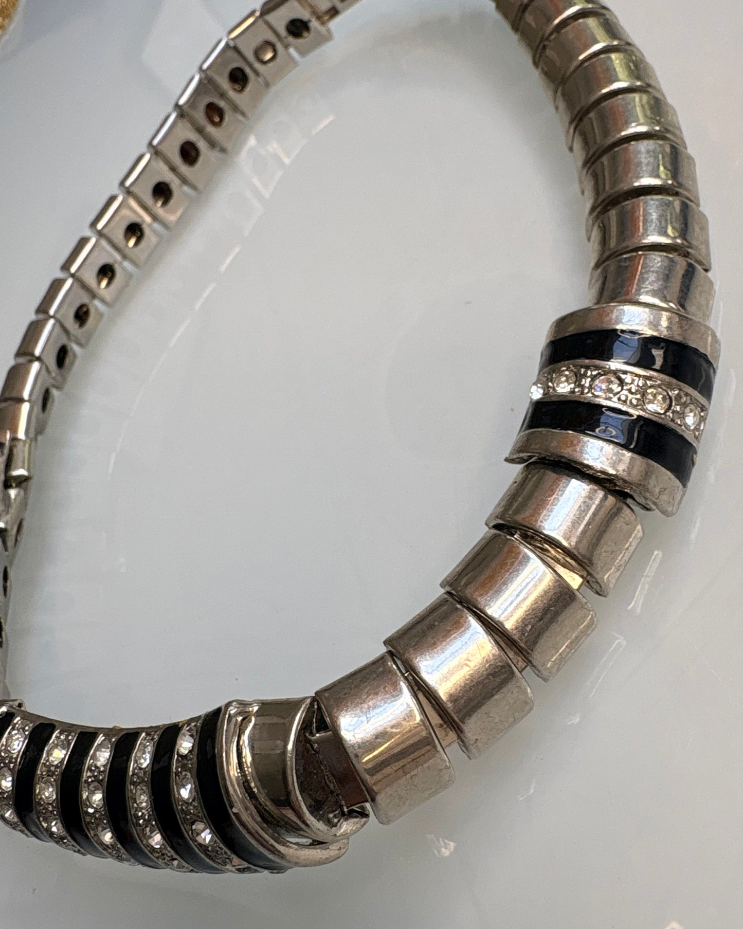 Vintage, 1980’s Modernist Silver Tone and Black Enamel Choker.