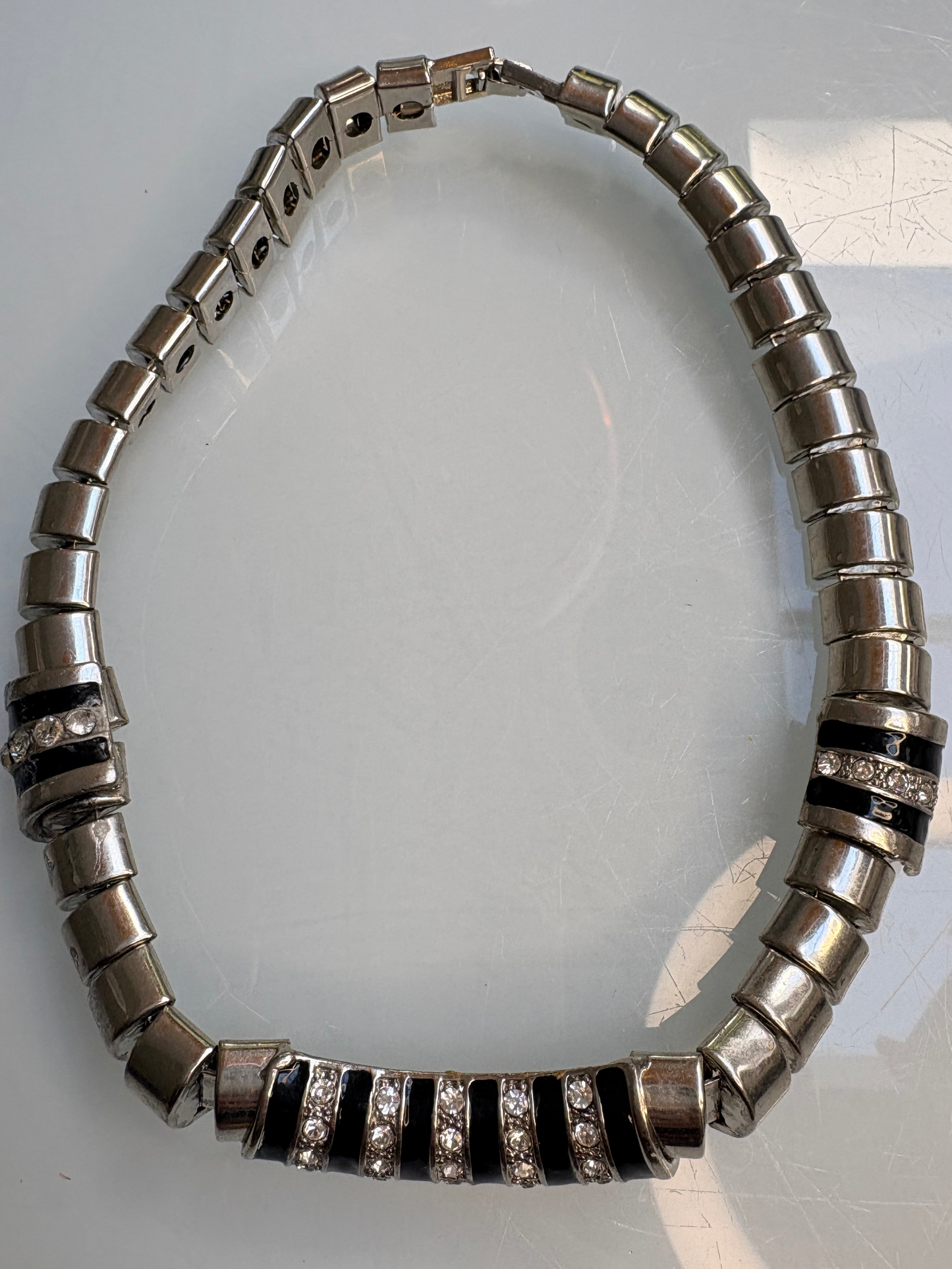 Vintage, 1980’s Modernist Silver Tone and Black Enamel Choker.